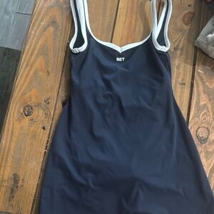 SET Active Midnight Blue Backless Dress with White Accents NWOT SIZE SMALL